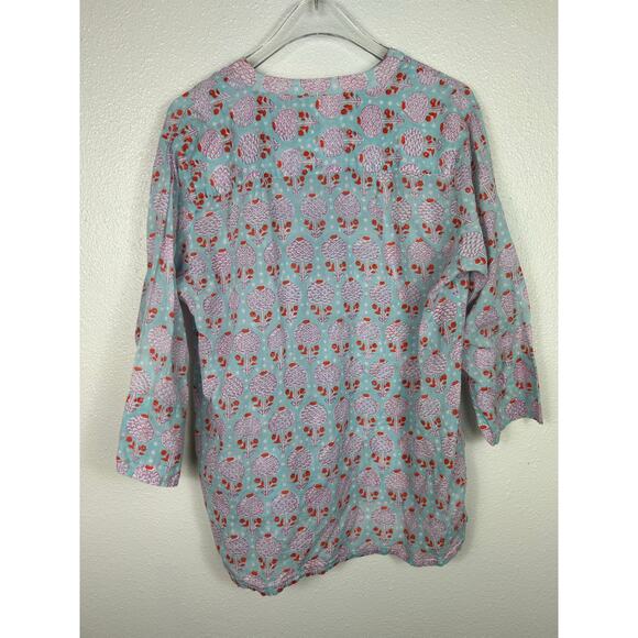 Oliphant Block Print 3/4 Sleeve Top Blue Sz Large - Picture 7 of 7